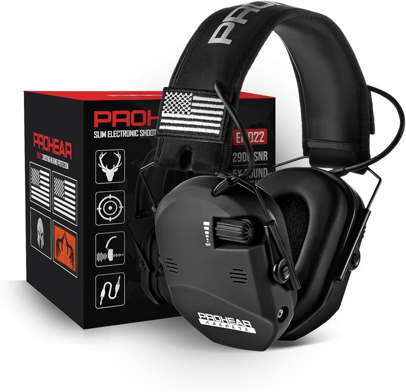 PROHEAR 022 Electronic Ear Protection for Shooting & Hunting - 29dB SNR Noise Reduction, 5X Sound Amplification, 4 Omnidirectional Microphones, HD Speakers - Gun Range Hearing Protection Muffs,Black - Image 1